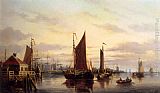 Shipping Canvas Paintings - A View Of The IJ, Amsterdam, With Various Shipping Near Het Slagthuys